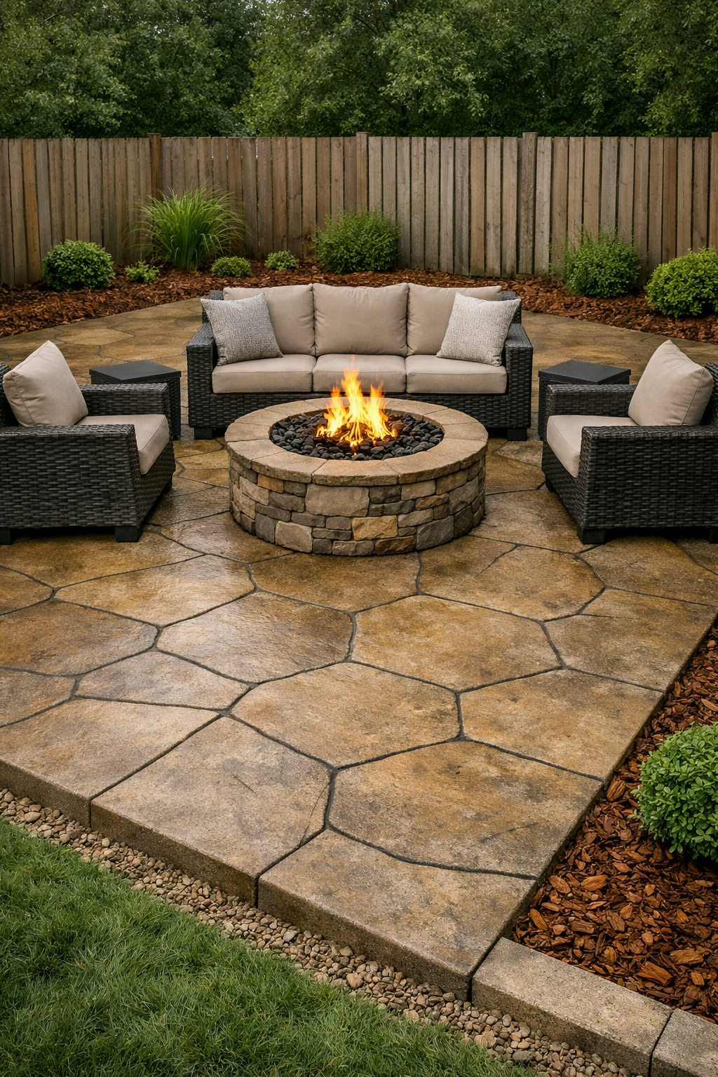 Backyard concrete patio installation